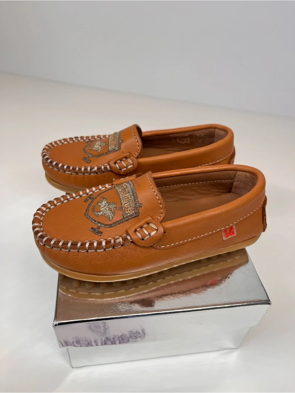 Kids Tan Leather Moccasin Loafers